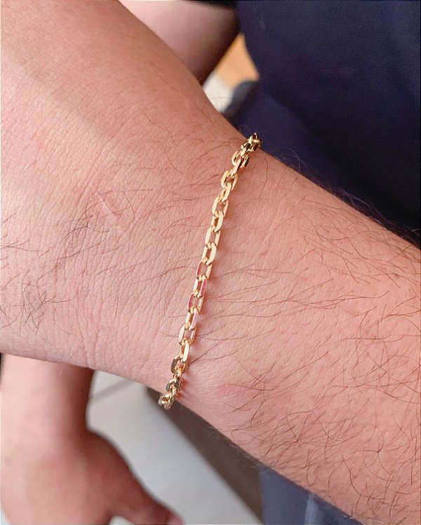 Pulseira Banhada a Ouro Corrente Masculina 21,5cm x 3mm