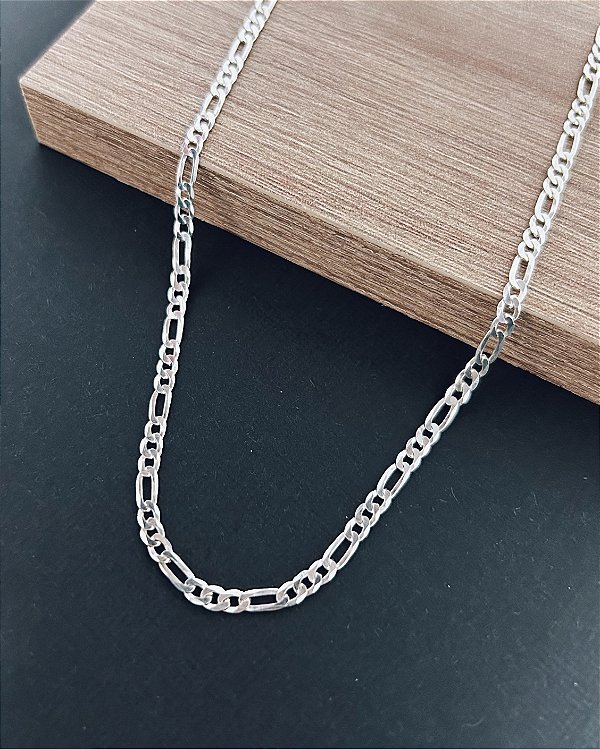 Corrente Figaro 3x1 70cm x 3mm - Prata 925