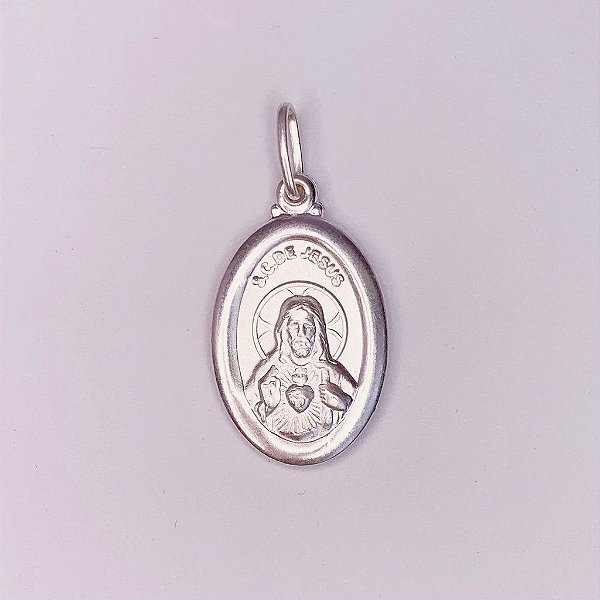 Pingente de Prata Medalha S. C. de Jesus Oval 2,5x1,5cm