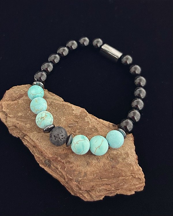 Pulseira Ônix c/ Jaspe Imperador Azul Fosco 18cm - Pedra natural