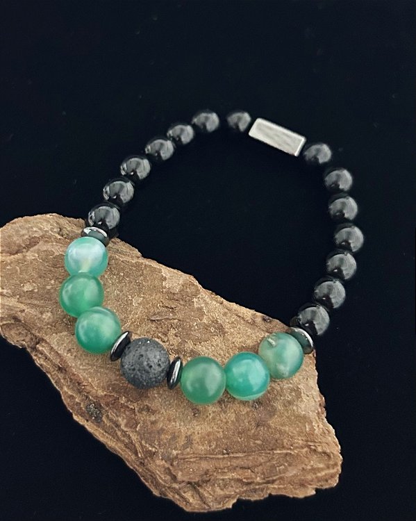 Pulseira Ônix c/ Pedra Jade 18cm - Pedra natural