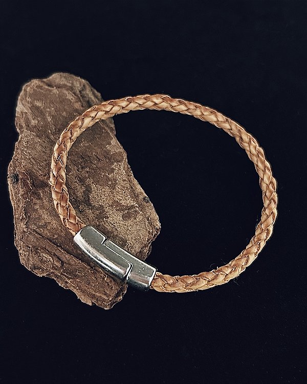 Pulseira Trançada Marrom Fecho Imã 0,4cm 20cm - Couro