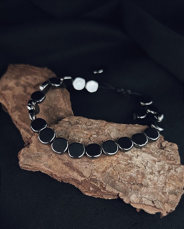 Pulseira Hematita Moeda 0,8cm Ajustável - Pedra natural
