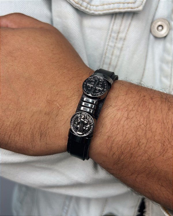 Pulseira São Bento Dupla Marrom Fecho Fivela 21cm