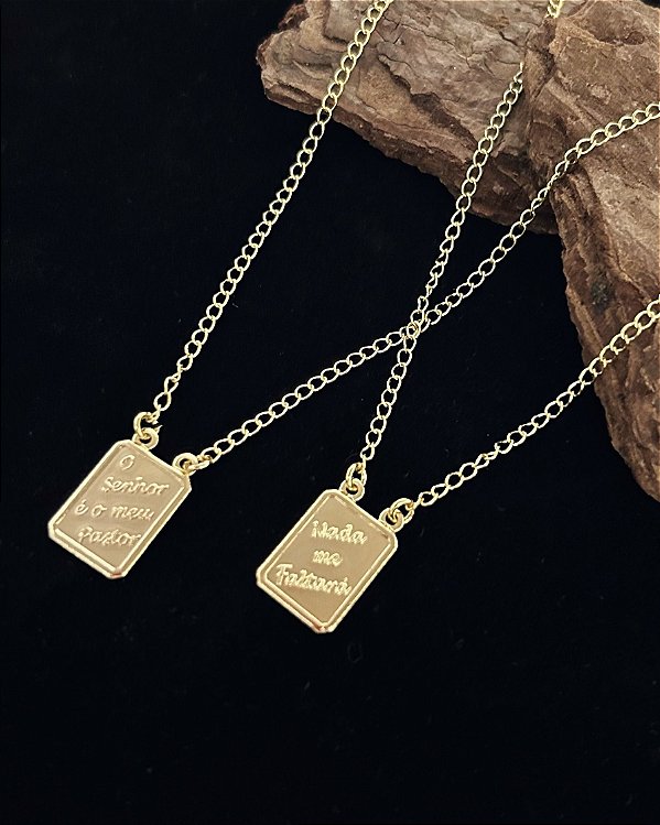 Escapulário "O Senhor é meu pastor..." 70cm - Banho de Ouro 18k