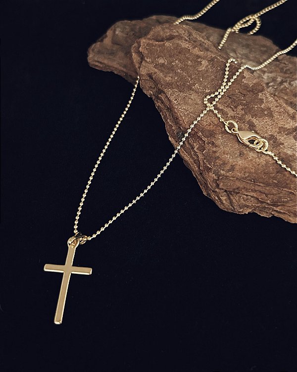 Corrente Bolinha c/ Crucifixo 2,3cm 70cm - Banho de Ouro 18k
