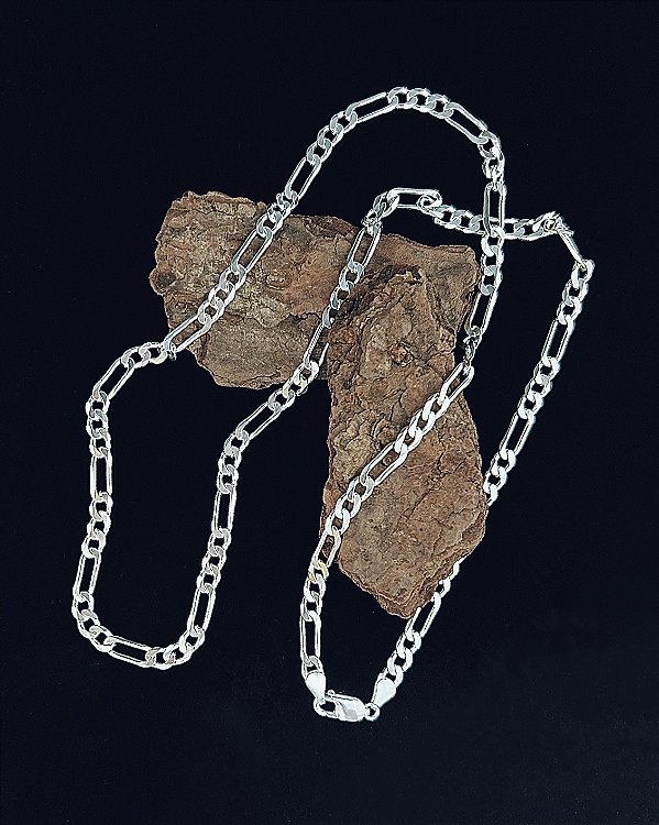 Corrente Fígaro 3x1 5mm 70cm - Prata 925