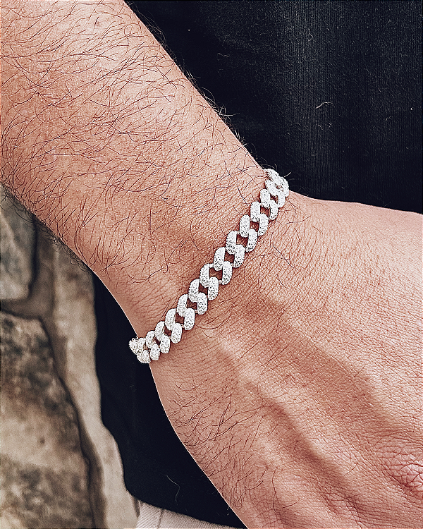 Pulseira Grumet Cravejada 8mm 20cm - Prata 925