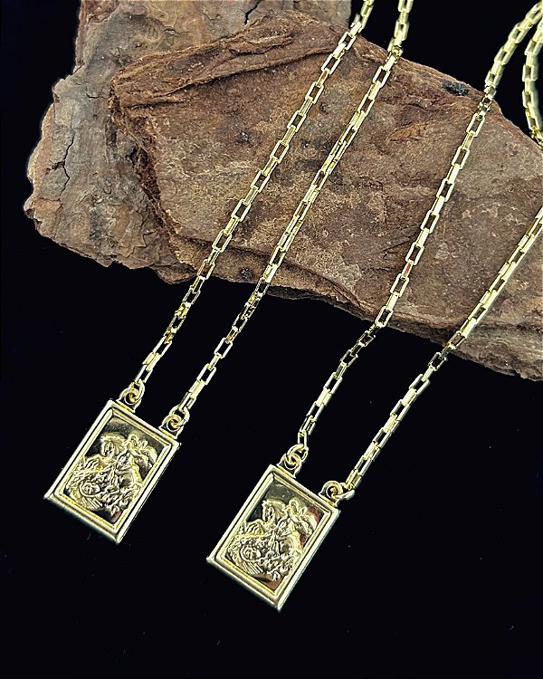 Escapulário São Jorge 70cm - Banho de Ouro 18k