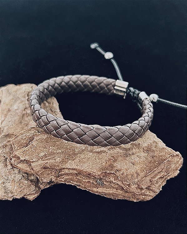 Pulseira Trançada Marrom 1cm Ajustável - Couro