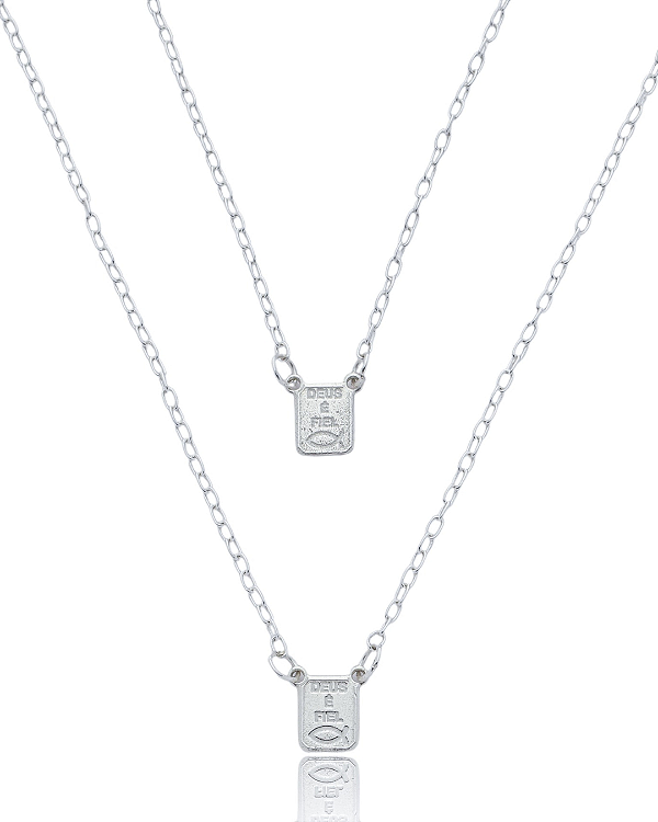 Escapulário Deus é Fiel com Oração de Pai Nosso 70cm - Prata 925