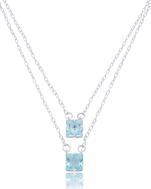 Escapulário Zircônia Azul Bebê 70cm - Prata 925