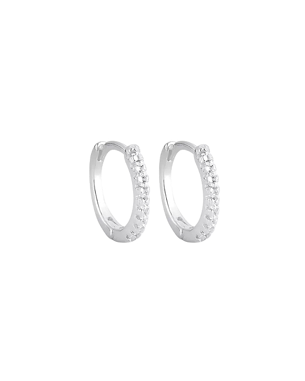 Brinco Argola Cravejada Fina 1,1cm - Prata 925