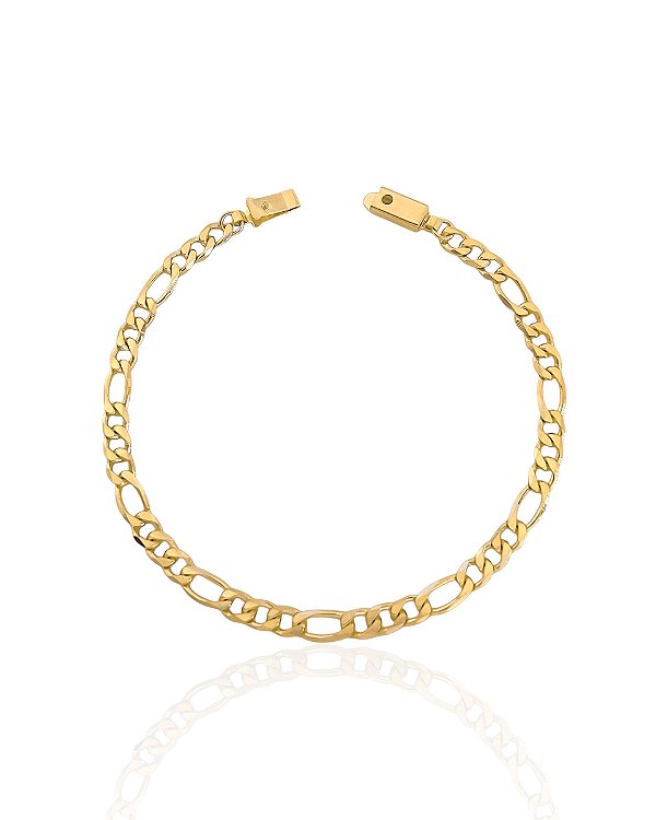 Pulseira Fígaro 3x1 5mm 21cm - Banho de Ouro 18k