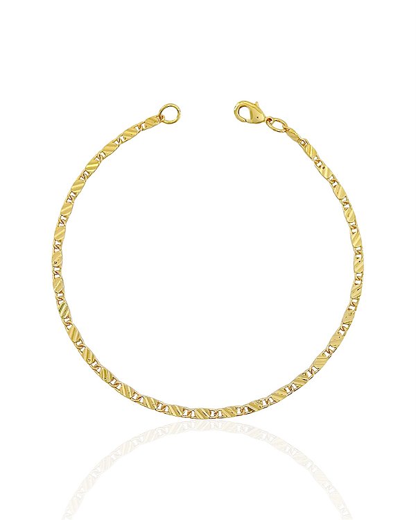 Pulseira Piastrine com Detalhe de Riscos 2mm 20cm - Banho de Ouro 18k