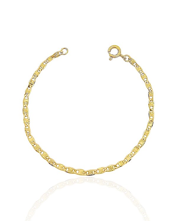 Pulseira Infantil Piastrine com Detalhe 2mm 15cm - Banho de Ouro 18k