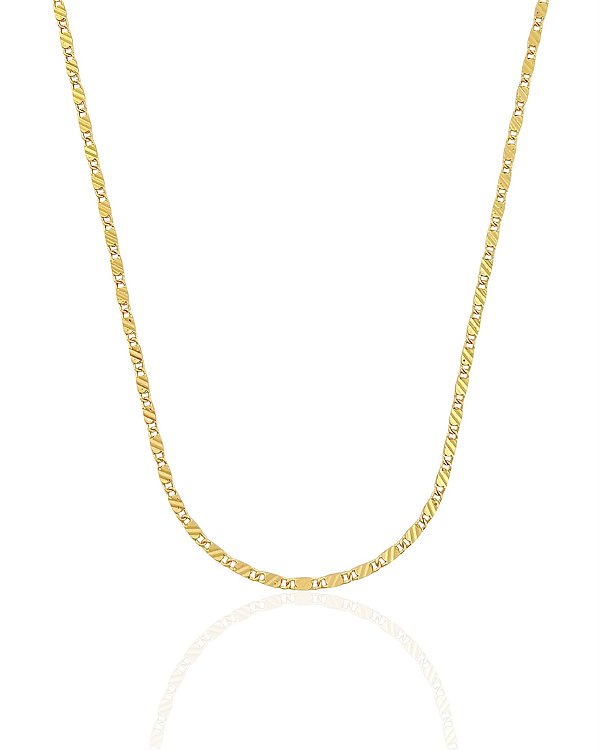 Corrente Infantil Piastrine com Detalhe de Riscos 2mm 40cm - Banho de Ouro 18k