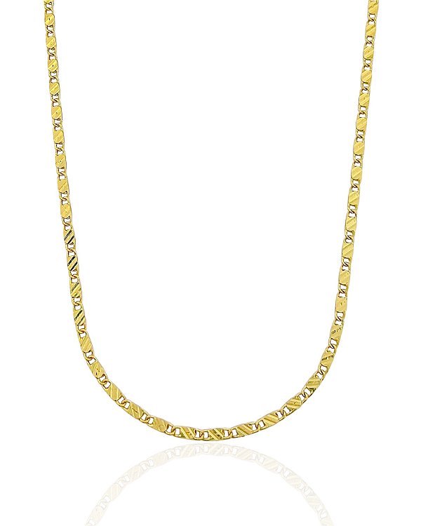 Corrente Piastrine com Detalhe de Riscos 2mm 60cm - Banho de Ouro 18k