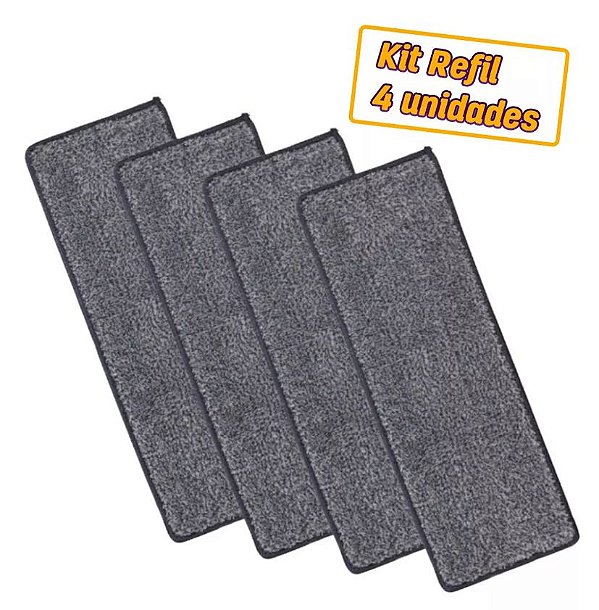 Kit Refil Tecido Microfibra Velcro para Flat Mop 4 Unidades 123Útil
