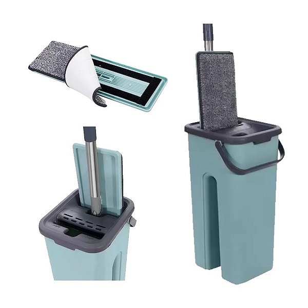 Flat Mop Esfregão de Microfibra com Velcro, 1 Balde e 1 Refil 123útil