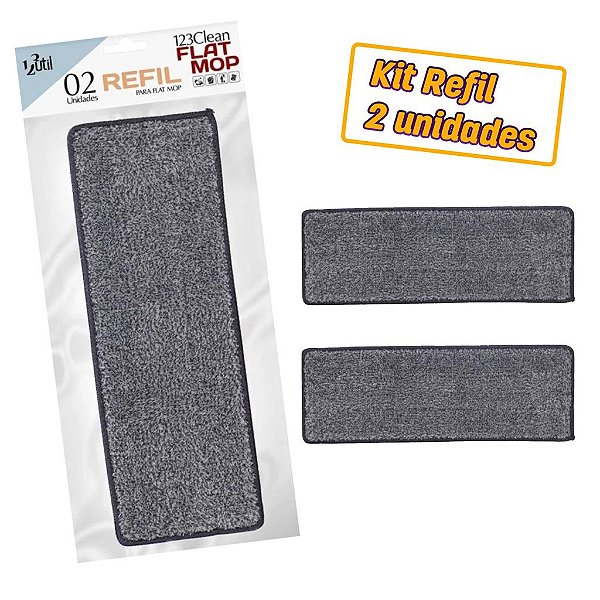 Refil Tecido Microfibra com Fechamento de Contato para Flat Mop com 2 Unidades - 123Útil