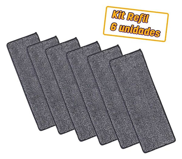 Kit Refil Tecido Microfibra Velcro para Flat Mop 6 Unidades 123Útil
