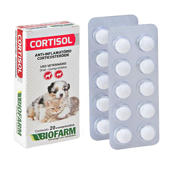 Cortisol Anti-inflamatório Dermatológico Dermatite Cães E Gatos C/ 20 Comp - Biofarm