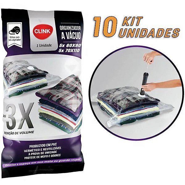 Kit 10 Sacos Organizador a Vácuo Médio 80x60 e Grande 110x70 - Clink