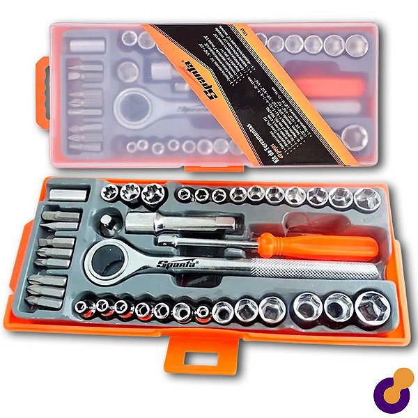 Kit Jogo Ferramentas de Montagem Soquetes Bits Catraca 40 Peças Sparta