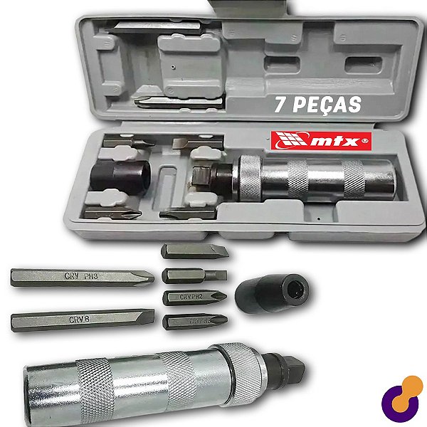 Kit Jogo Chave De Impacto Manual 1/2 Pol. Profissional Com Bits C MTX