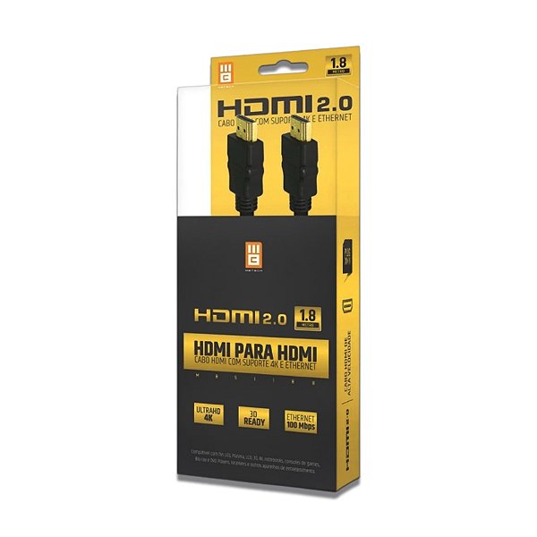 Cabo HDMI x HDMI 2.0 Premium com Suporte 4K e Ethernet 1,8 metros