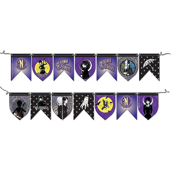Faixa Decorativa Bandeira Wandinha Addams Aniversário 2,40m X 19cm