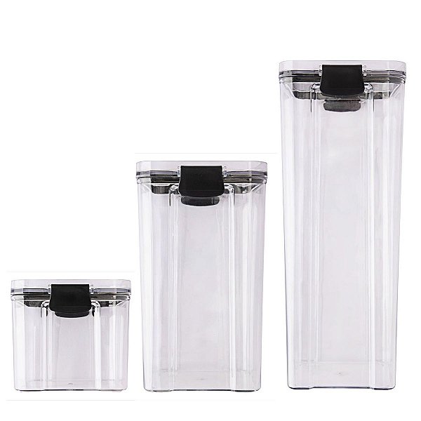 Kit 3 Potes Herméticos de Plástico 600mL, 1,3L e 1,9L - Clink