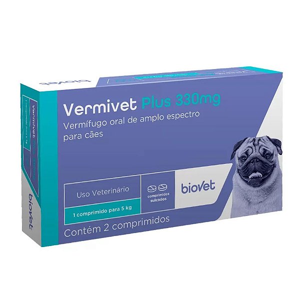 Vermífugo Vermivet Plus para Cães - 2 Comprimidos de 330mg Cada - Biovet