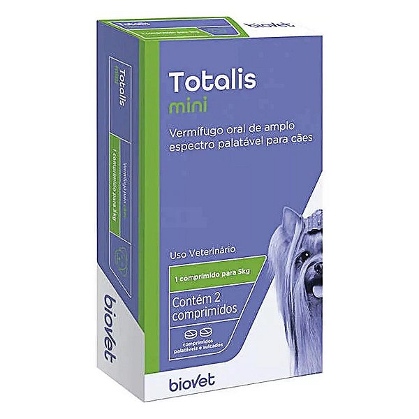 Vermífugo Totalis Mini Para Cães Pequenos Com 2 Comprimidos Palatáveis - Biovet