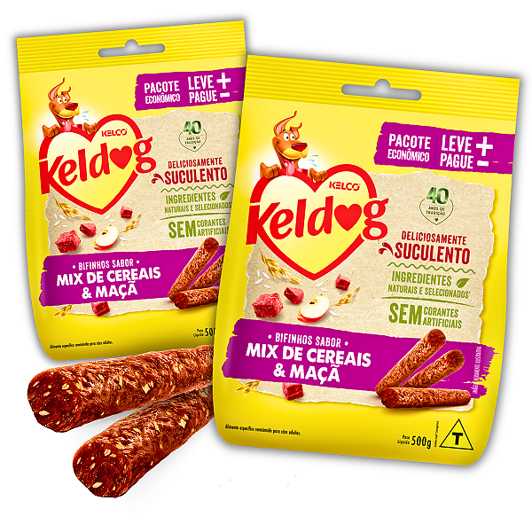 Kit 2 Petisco Bifinho Keldog Criadores Sabor Mix de Cereais e Maçã para Cães 500g - Kelco