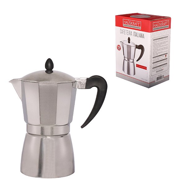 Cafeteira Italiana Tradicional  de Alumínio 6 Xícaras de Café Moka - 300mL - Hauskraft