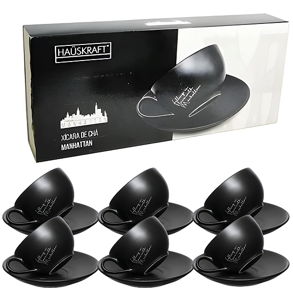 Kit Xícara de Porcelana para Café Manhattan Preto  - 6 Unidades - 160ml - Hauskraft