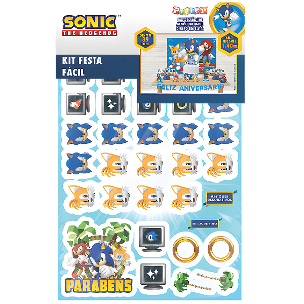 Kit Festa Fácil Decoração Sonic The Hedgehog Aniversário Comemoração - 39 Itens - Piffer