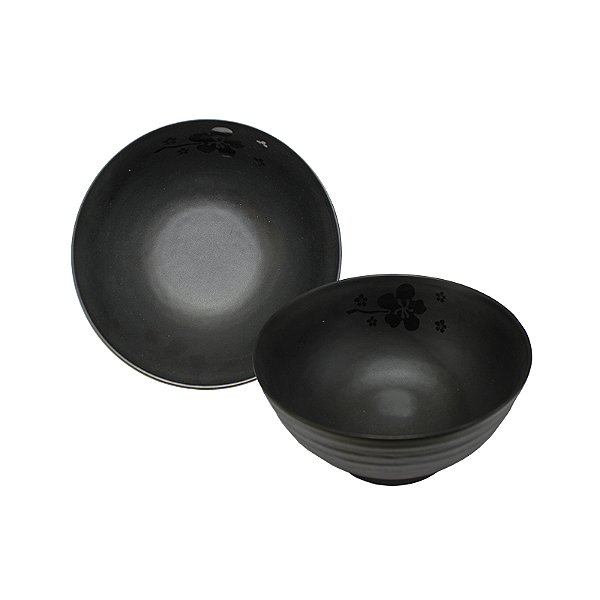 Tigela Ondulada de Melamina Linha Premium Kanpai Leve Resistente - Preto - 1000mL - 17,8cm - Bestfer