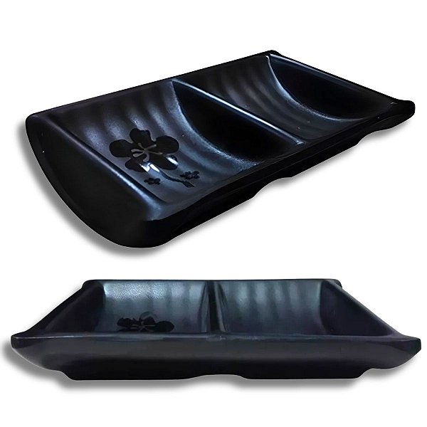 Kit 12 Molheira Bipartida Japonês Porta Shoyu Molhos Oriental Melamina Comida Japonesa Bestfer