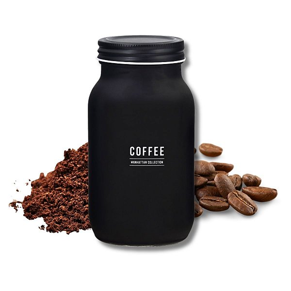 Pote de Mantimentos Para Café Grão Pó Coffee Vidro Preto Fosco 720ml Manhattan Hauskraft