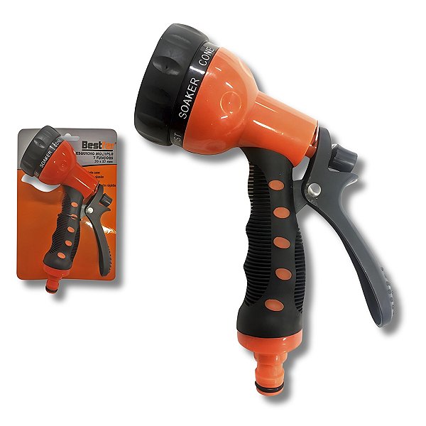 Esguicho Plástico Múltiplo Para Mangueira 7 Tipos De Jato Com Trava e Conector Engate Rápido Bestfer