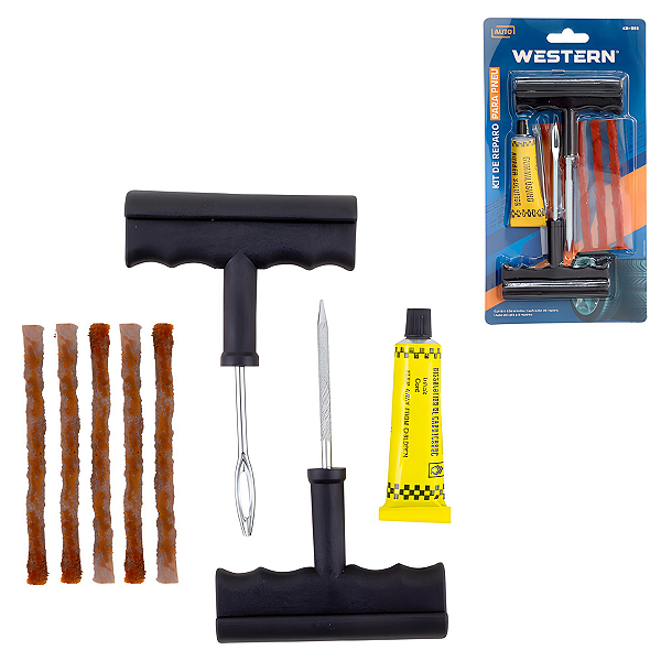 Kit para Reparo de Pneu sem Câmara para Moto Carro Bicicleta Bike - 8 Peças - Western