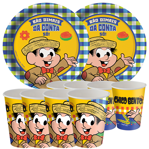 Kit Festa Pratos e Copos para Festa Junina Chico Bento Aniversário Comemoração 16un Cada - Festcolor