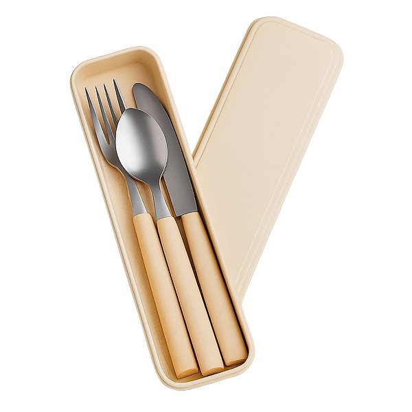 Kit Jogo Talheres Garfo Faca Colher Inox Estojo Cabo Biodegradável Marmita Trabalho Viagens Uny Home