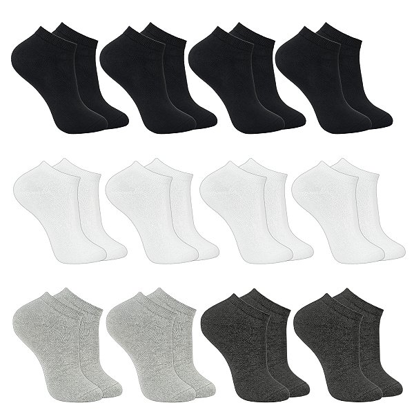 Kit 12 Pares Meias Premium Soquete Cano Curto em Algodão e Poliéster 30-46 Unissex Union Socks