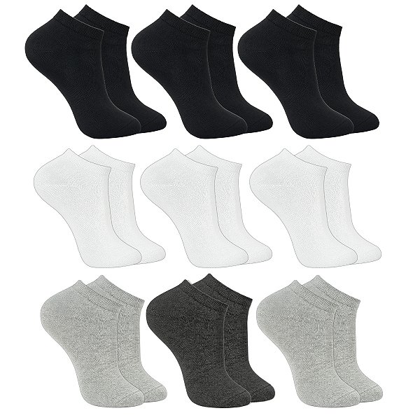 Kit 9 Pares Meias Premium Soquete Cano Curto em Algodão e Poliéster 30-46 Unissex Union Socks