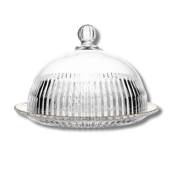 Queijeira de Cristal com Tampa e Fio de Ouro Império 20cm x 20cm x 13,5cm - Wolff