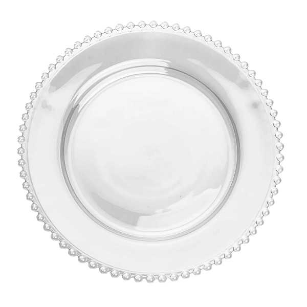 Prato Raso de Cristal de Chumbo Pearl com Borda Delicada para Servir Mesa Posta - 28cm - Wolff